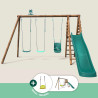 Portique en bois traité multi-activités Ankara – avec toboggan, balançoires, tipi, siège bébé et agrès bateau