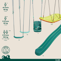 Portique en bois traité multi-activités Ankara – avec toboggan, balançoires, tipi, siège bébé et agrès bateau