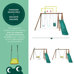 Portique en bois traité multi-activités Ankara – avec toboggan, balançoires, tipi, siège bébé et agrès bateau