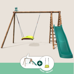 Portique en bois traité multi-activités Ankara – avec toboggan, balançoires, tipi, siège bébé et agrès bateau
