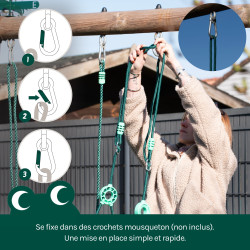 Portique en bois traité multi-activités Tulipe – avec toboggan, balançoires, tipi, siège bébé et agrès bateau