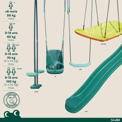 Portique en bois traité multi-activités Tulipe – avec toboggan, balançoires, tipi, siège bébé et agrès bateau