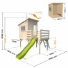 Cabane en bois verni sur pilotis avec toit plat et toboggan pour enfants – Portland - Dimensions