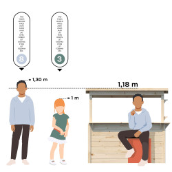 Cabane en bois pour enfants – Playa - Exemple de taille des joueurs.