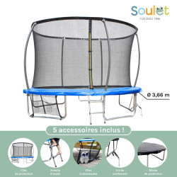 Liste des équipements inclus avec le trampoline (coussin de rembourrage, filet de protection, kit d'ancrage, bâche...)