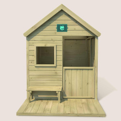 Cabane en bois traité avec terrasse et banc enfant - Heidi - Vue de face