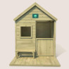 Cabane en bois traité avec terrasse et banc enfant - Heidi - Vue de face
