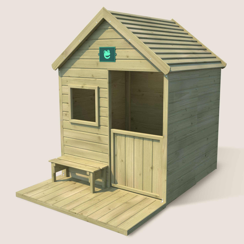 Cabane en bois traité avec terrasse et banc enfant - Heidi