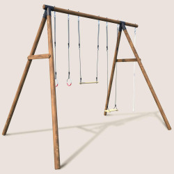 Portique en bois traité classe 4 - pour adolescents(3,25m)- 4 agrès - GALDAR - Vue 3/4 droite
