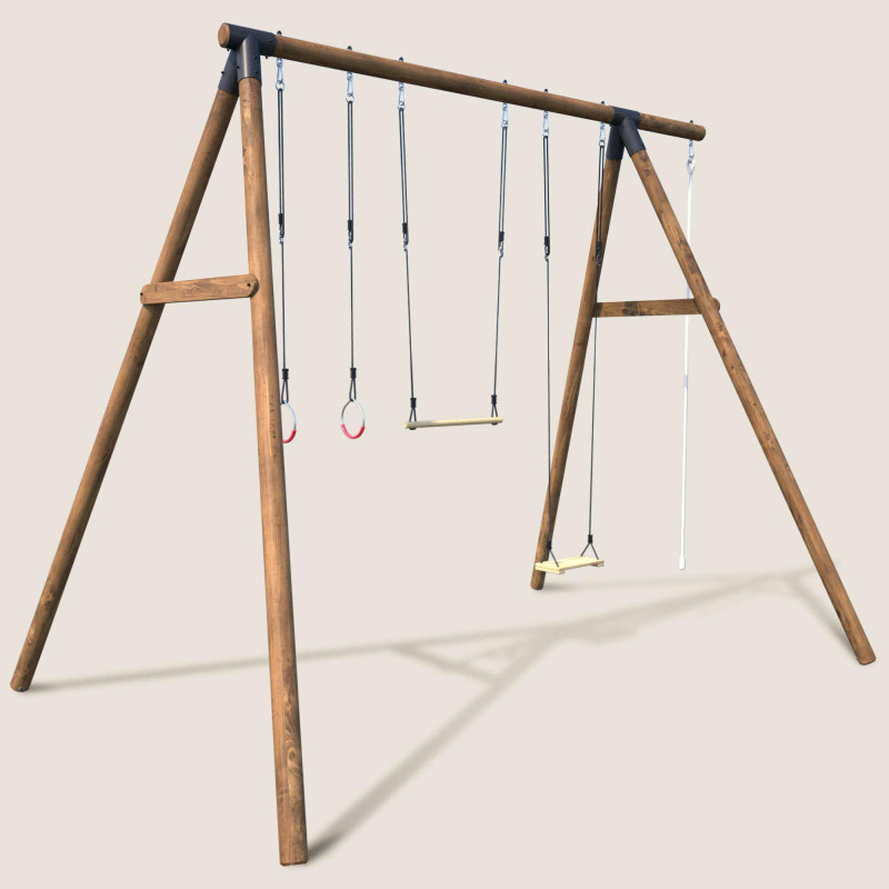 Portique en bois traité classe 4 - pour adolescents(3,25m)- 4 agrès - GALDAR - Vue 3/4 droite
