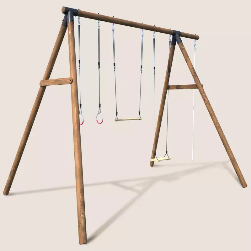 Portique en bois traité classe 4 - pour adolescents(3,25m)- 4 agrès - GALDAR - Vue 3/4 droite