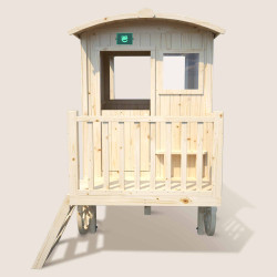 Cabane maisonnette en bois mobile pour enfant - Roulotte Carry - Vue de face