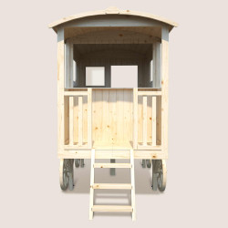 Cabane maisonnette en bois mobile pour enfant - Roulotte Carry - Vue de derrière