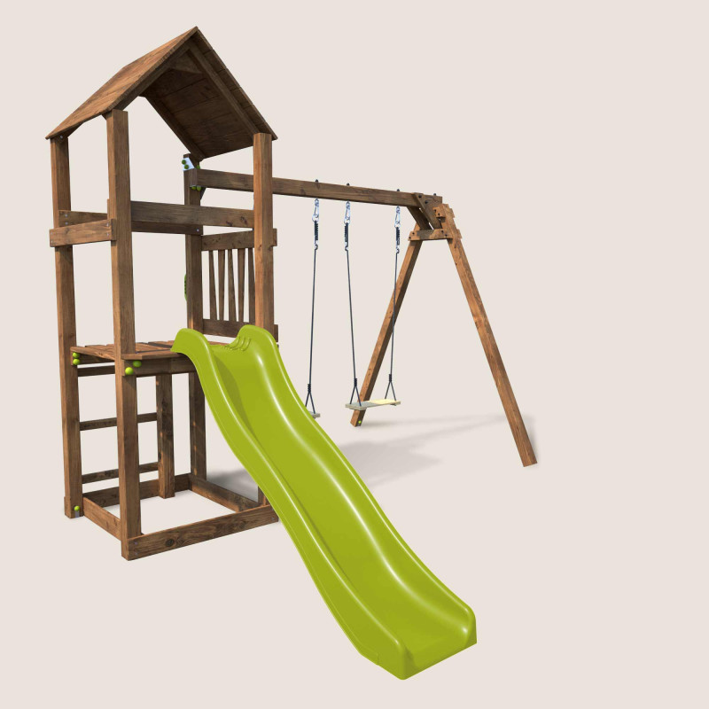 Aire de jeux en bois avec balançoire et toboggan – Nouméa - 2 balançoires avec assises en bois