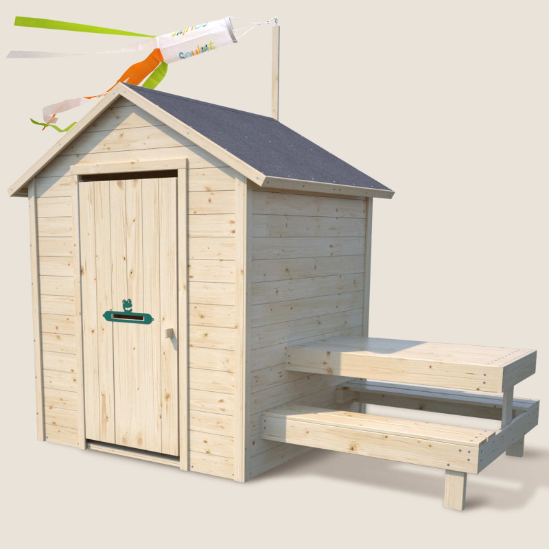 Cabane en bois avec table pour enfants – Tiana - Vue face
