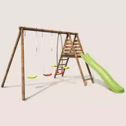 Portique balançoire en bois 3 agrès et toboggan VIOLAINE