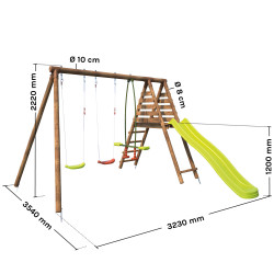 Informations portique balançoire 3 agrès Violaine - Dimensions du produit