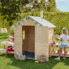 Cabane en bois avec table et cuisine pour enfants BLANCHE - Vue ambiance extérieur