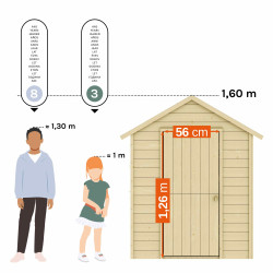 Cabane en bois avec table pour enfants – Tiana - Comparatif Taille des utilisateurs / hauteur du produit