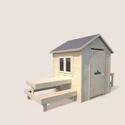 Cabane en bois avec table et cuisine pour enfants BLANCHE