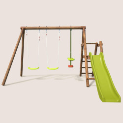 Portique balançoire en bois 3 agrès avec face à face FIGUIER - Vue de face