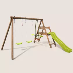 Portique balançoire en bois 3 agrès avec face à face FIGUIER