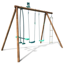 Grand portique en bois pour enfant 4 agrès - Gabin - Vue 3/4 - Fond blanc