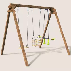 Portique balançoire en bois 3 agrès avec siège bébé et face à face PIERRE
