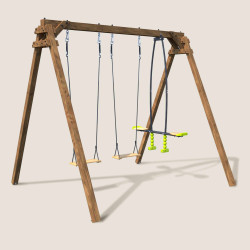 Portique en bois carré avec face-à-face et deux balançoires – Gautier - Vue 3/4 droit
