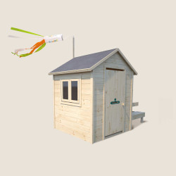 Cabane en bois avec table pour enfants – Tiana - Vue de 3/4