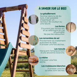 Station balançoire en bois traité pour enfant 3 agrès et toboggan - Ankara - Informations relatives au bois