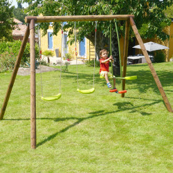 Portique balançoire en bois traité 3 agrès - Pakko - Usage familial en extérieur
