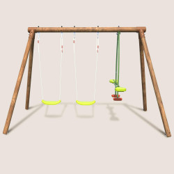 Portique balançoire en bois traité 3 agrès - Pakko - Vue de face