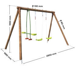 Portique balançoire en bois traité 3 agrès - Pakko - Vue dimensions produits