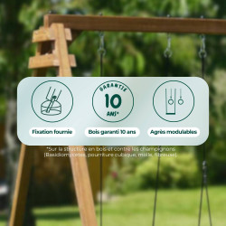 Balançoire avec toboggan en bois traité carré, Objectif Nature 2 agrès - Prune