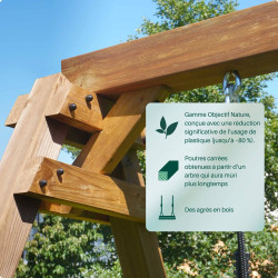 Balançoire avec toboggan en bois traité carré, Objectif Nature 2 agrès - Prune - Gamme objectif nature
