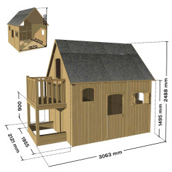 Cabane en bois haute sur pilotis pour enfant - Duplex - Dimensions