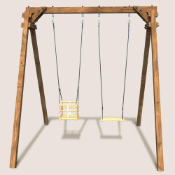 Portique balançoire en bois traité carré, 2 agrès - Ambre - Vue de dos