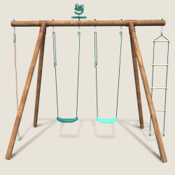 Portique balançoire en bois 4 agrès avec corde et échelle ERNEST