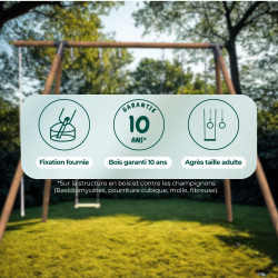 Portique balançoire en bois traité classe 4 - pour adolescents(3,25m)- 4 agrès - GALDAR - Plus produit