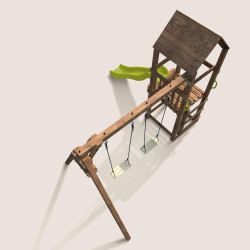 Aire de jeux en bois avec balançoire et toboggan – Nouméa - 2 balançoires avec assises en bois - vue dessus