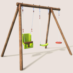 Portique balançoire 3 agrès avec balançoire disque - TIAGO - couleur vert clair - Vue 3/4 droite