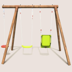 Portique balançoire 3 agrès avec balançoire disque - TIAGO - couleur vert clair - Vue dos