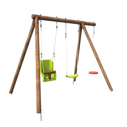 Portique balançoire 3 agrès avec balançoire disque - TIAGO - couleur vert clair - Vue 3/4 droite - fond blanc