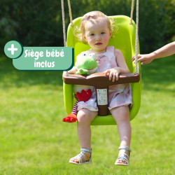 Portique balançoire 3 agrès avec balançoire disque - TIAGO - couleur vert clair - Siège bébé inclus