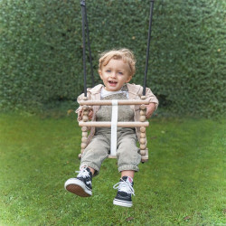 Siège balançoire bébé en bois perles – Agrès pour portiques 1m95 à 2m35 - Pour 1 enfant de 6 à 24 mois, 15 kg max - Image d'ambi