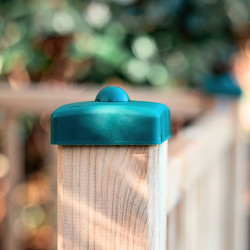 Zoom capuchons vert pour poutres en bois barrière cabane winny soulet