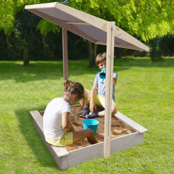 Bac à sable en bois avec toit inclinable - Peut accueillir 4 enfants