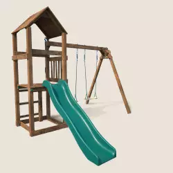 Aire de jeux en bois avec balançoire 2 agrès et toboggan NOUMEA