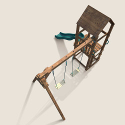 Aire de jeux en bois avec balançoire et toboggan – Nouméa - 2 balançoires avec assises en bois - vue dessus